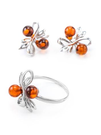 Красивое кольцо из серебра с янтарём «Галатея» 16, Ring Size: 13 / 22, image , picture 5
