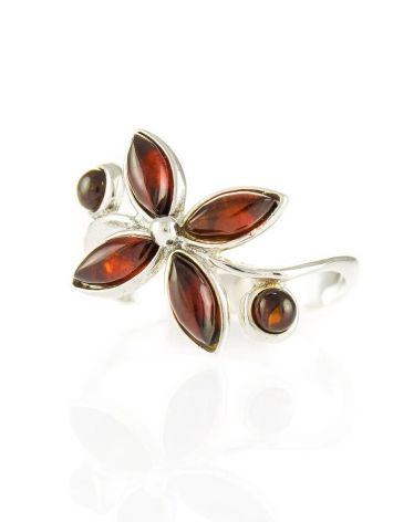 Floral Silver Ring With Amber Petals The Verbena, Ring Size: 6 / 16.5, image , picture 2