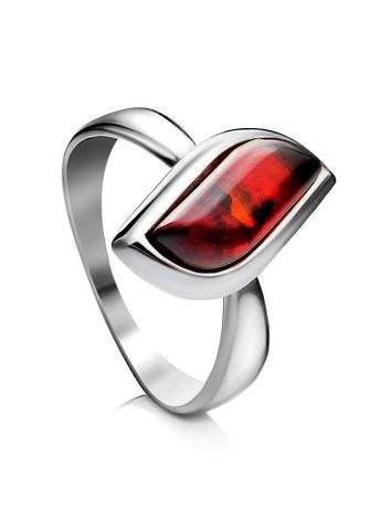 Stylish Silver Ring With Cherry Amber, Ring Size: 9.5 / 19.5, image 