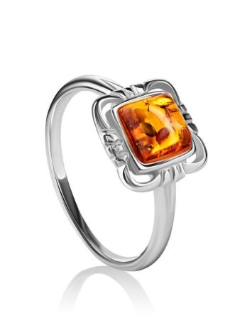 Refined Sterling Silver Ring With Amber Center Stone The Lisbon, Ring Size: 11.5 / 21, image 