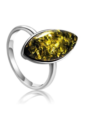 Silver Adjustable Ring With Leaf Cut Amber The Amaranth, Ring Size: Adjustable, image 