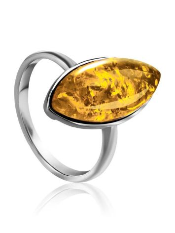 Stylish Silver Adjustable Ring With Luminous Lemon Amber The Amaranth, Ring Size: Adjustable, image 