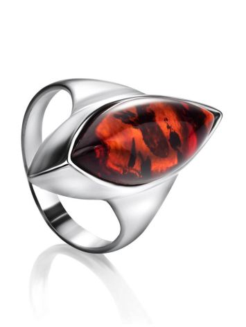 Ultra Modern Silver Ring With Amber Center Stone The Taurus, Ring Size: 11.5 / 21, image 