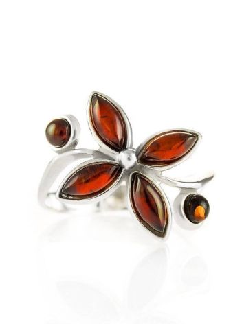 Floral Silver Ring With Amber Petals The Verbena, Ring Size: 6 / 16.5, image 