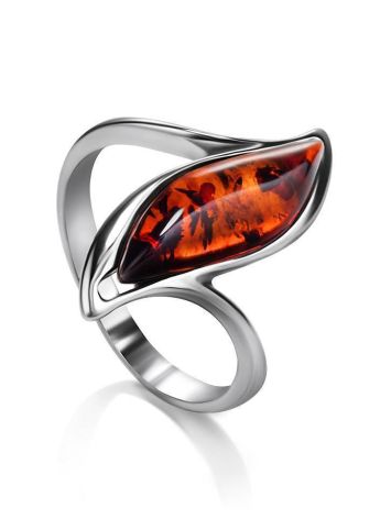 Refined Silver Ring With Cognac Amber, Ring Size: 5.5 / 16, image 
