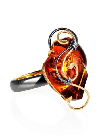Handcrafted Amber Ring In Gold Plated Silver The Rialto, Ring Size: Adjustable, image 