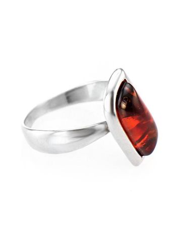 Cognac Amber Center Stone Ring In Sterling Silver, Ring Size: 6.5 / 17, image 