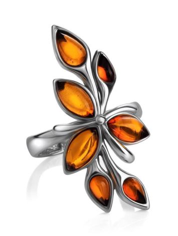 Glossy Silver Floral Ring With Amber Stones The Verbena, Ring Size: 6 / 16.5, image 