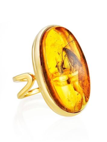 Amber With Inclusions Cocktail Ring In Gold Plated Silver The Clio, Ring Size: Adjustable, image 
