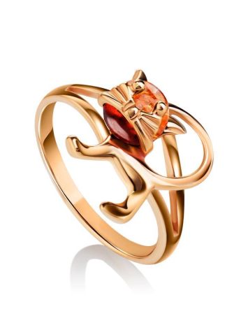 Кольцо «Чешир» из позолоченного серебра и янтаря коньячного цвета 15, Ring Size: 12 / 21.5, image 