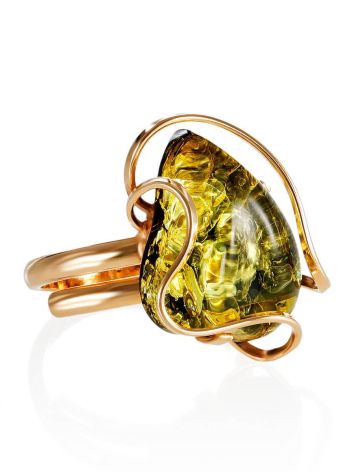 Green Amber Cocktail Ring In Gold Plated Silver Ring The Rialto, Ring Size: Adjustable, image 
