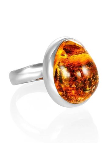Sterling Silver Adjustable Ring With Bold Amber Stone, Ring Size: Adjustable, image 