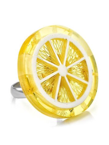 Кольцо из серебра 925 пробы с натуральным янтарём «Апельсин» б/р, Ring Size: Adjustable, image 