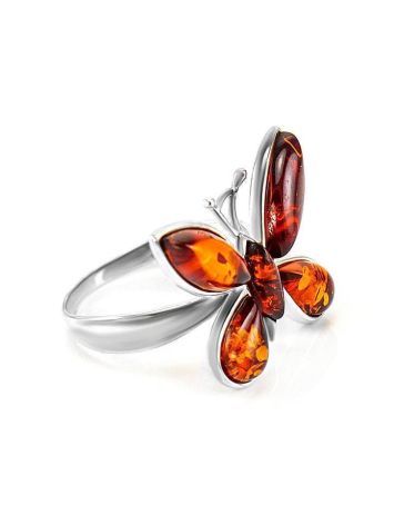 Silver Butterfly Ring With Amber Stones The April, Ring Size: 5.5 / 16, image 