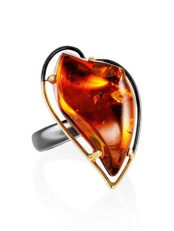 Handcrafted Amber Cocktail Ring In Gold Plated Silver The Rialto, Ring Size: Adjustable, image 