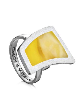 Honey Amber Adjustable Ring In Silver The London, Ring Size: Adjustable, image 