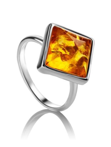 Silver Adjustable Ring With Lemon Amber The Ovation, Ring Size: Adjustable, image 