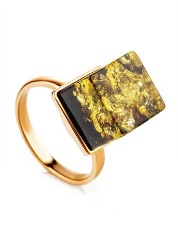 Gold-Plated Adjustable Ring With Green Amber The Sugar, Ring Size: Adjustable, image 