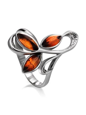 Silver Floral Ring With Bright Amber Stones The Verbena, Ring Size: 7 / 17.5, image 