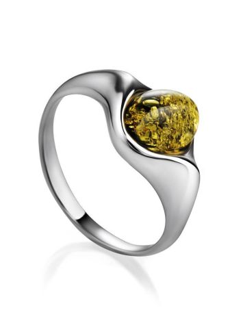 Кольцо «Суламита» из серебра с натуральным зелёным янтарём 15.5, Ring Size: 9.5 / 19.5, image 