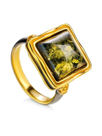 Square Amber Ring In Gold-Plated Silver The Aida, Ring Size: 11.5 / 21, image 