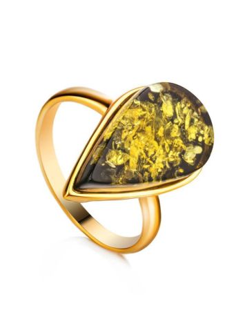 Gold Plated Amber Ring The Pulse, Ring Size: Adjustable, image 