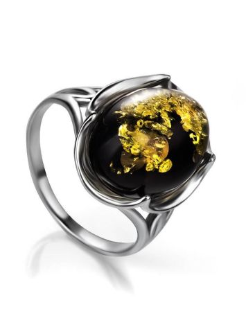 Bold Sterling Silver Ring With Green Amber The Lyon, Ring Size: 8 / 18, image 