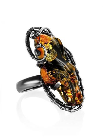 Adjustable Silver Cocktail Ring With Fabulous Green Amber Stone The Rialto, Ring Size: Adjustable, image 