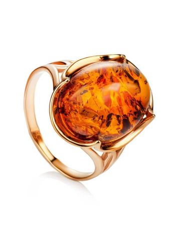 Bold Gold-Plated Ring With Cognac Amber The Lyon, Ring Size: 13 / 22, image 