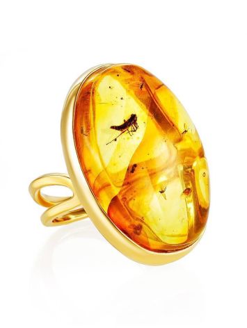 Bold Amber Gold Plated Ring With Inclusions The Clio, Ring Size: Adjustable, image 