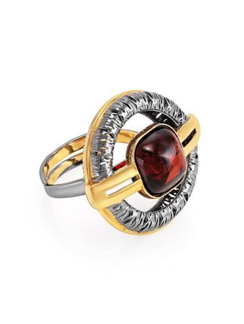 Крупное серебряное кольцо с натуральным янтарём «Терция» б/р, Ring Size: Adjustable, image 