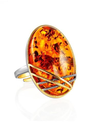 Gold Plated Amber Adjustable Ring The Meridian, Ring Size: Adjustable, image 