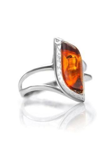 Stylish Silver Ring With Cognac Amber, Ring Size: 5.5 / 16, image 