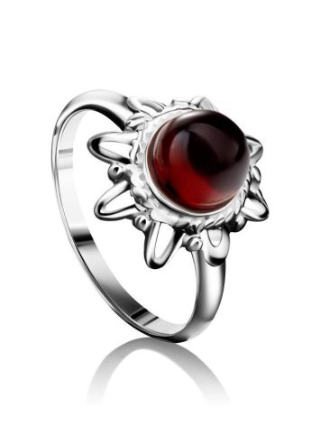 Cherry Amber Silver Ring The Helios, Ring Size: 4 / 15, image 