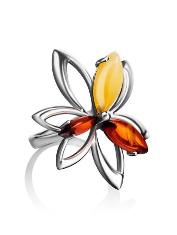 Bright Silver Floral Ring With Multicolor Amber Stones The Verbena, Ring Size: 6.5 / 17, image 