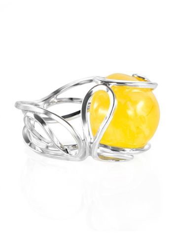 Filigree Silver Ring With Amber Center Stone The Flamenco, Ring Size: Adjustable, image 
