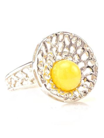 Bright Honey Amber Cocktail Ring In Silver The Venus, Ring Size: 7 / 17.5, image 