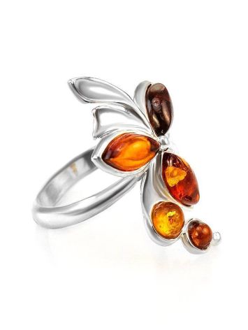 Elegant Amber Floral Ring In Sterling Silver The Verbena, Ring Size: 9 / 19, image 