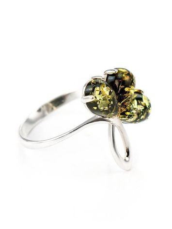 Silver Floral Ring With Green Amber Stones The Dandelion, Ring Size: 7 / 17.5, image 