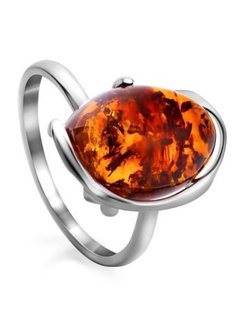 Sterling Silver Adjustable Ring With Bright Amber Stone The Vivaldi, Ring Size: Adjustable, image 