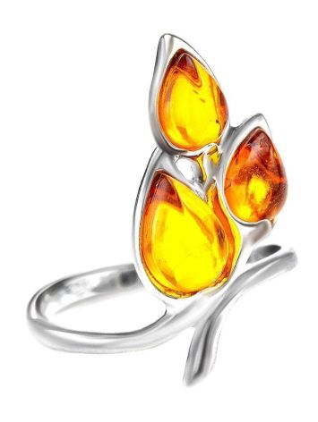 Sterling Silver Floral Ring With Amber The Verbena, Ring Size: 11 / 20.5, image 