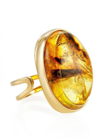 Amber With Insect Inclusion Ring In Gold Plated Silver The Clio, Ring Size: Adjustable, image 