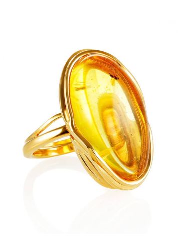 Amber With Inclusions Cocktail Ring In Gold Plated Silver The Clio, Ring Size: Adjustable, image 