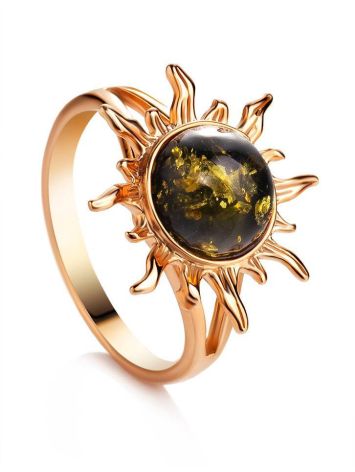 Green Amber Gold Plated Ring The Helios, Ring Size: 11.5 / 21, image 