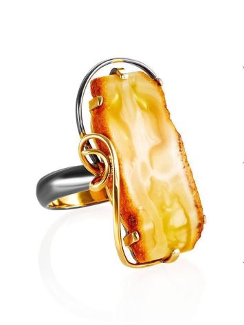 Handcrafted Honey Amber Cocktail Ring In Gold Plated Silver The Rialto, Ring Size: Adjustable, image 