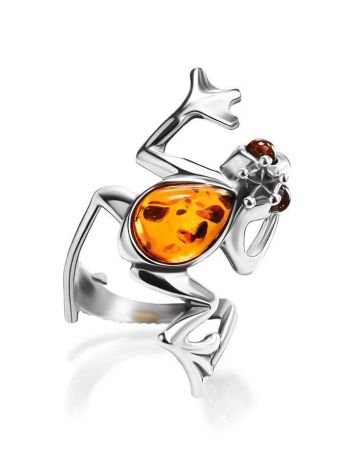 Cute Amber Frog Motif Ring, Ring Size: Adjustable, image 