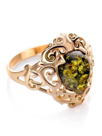 Gold-Plated Cocktail Ring With Green Amber The Luxor, Ring Size: 11.5 / 21, image 