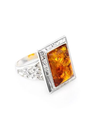 Stunning Square Silver Ring With Cognac Amber The Hermitage, Ring Size: 13 / 22, image 