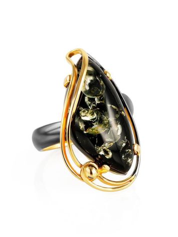 Gold Plated Cocktail Ring With Green Amber The Rialto, Ring Size: Adjustable, image 