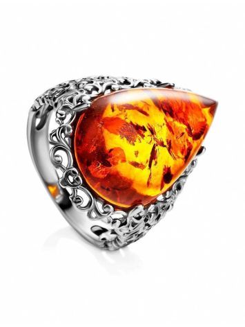 Cognac Amber Cocktail Ring In Sterling Silver The Luxor, Ring Size: 6 / 16.5, image 